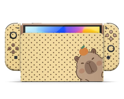 Lux Skins Nintendo Switch OLED Cute Capybara Orange Full Set +Tempered Glass Skins - Animal  Skin