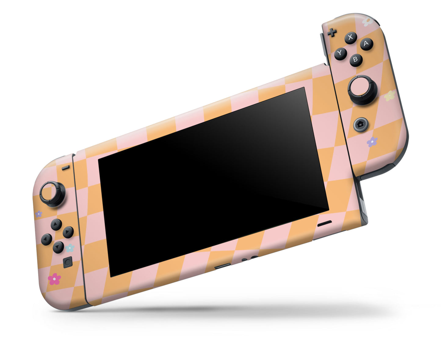 Checkered Smiley Floral Nintendo Switch Skin
