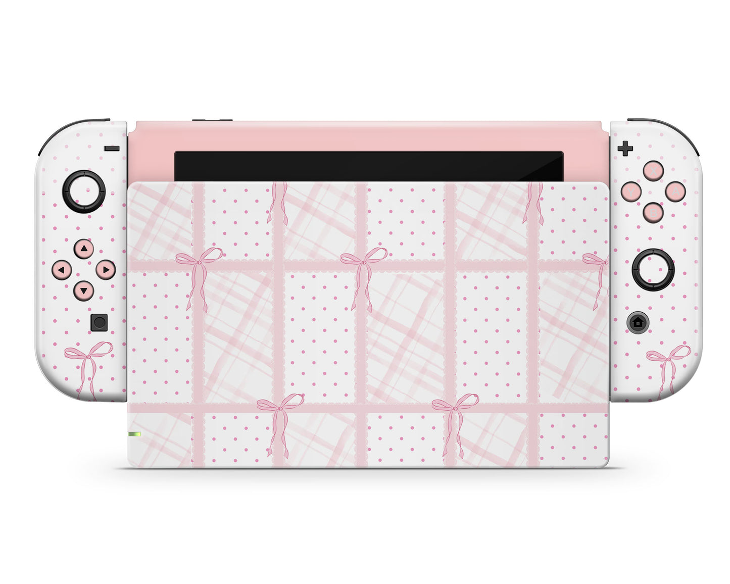 Lux Skins Nintendo Switch Cute Pink Bow Full Set +Tempered Glass Skins - Pattern  Skin