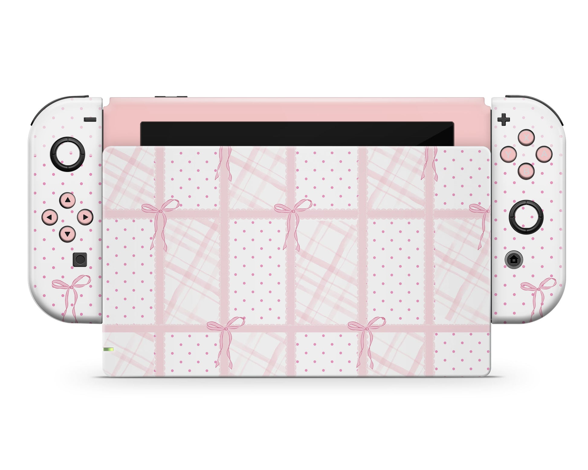 Lux Skins Nintendo Switch Cute Pink Bow Full Set +Tempered Glass Skins - Pattern  Skin