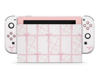 Lux Skins Nintendo Switch Cute Pink Bow Full Set +Tempered Glass Skins - Pattern  Skin