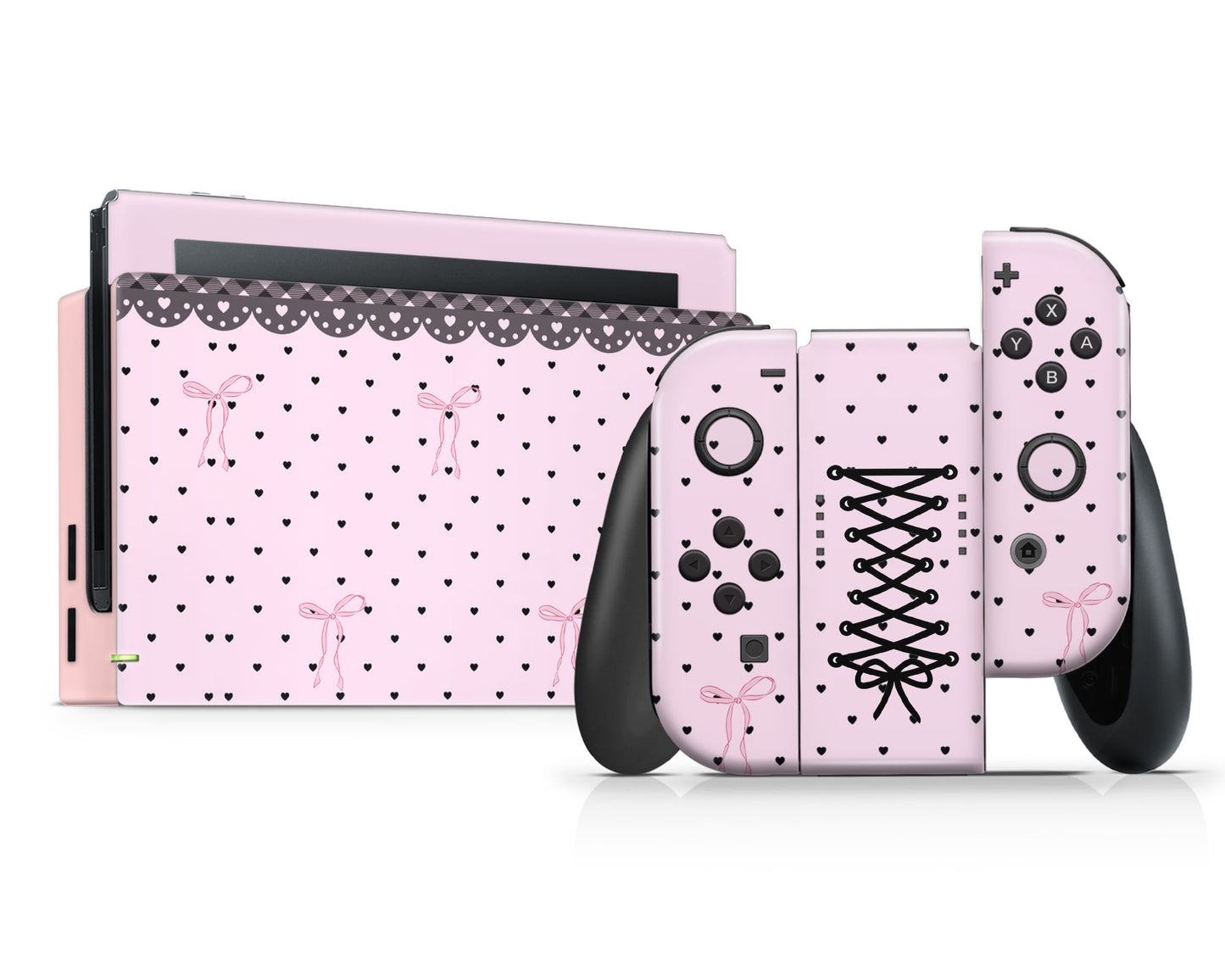 Lux Skins Nintendo Switch Pink Bow Black Lace Full Set Skins - Pattern  Skin