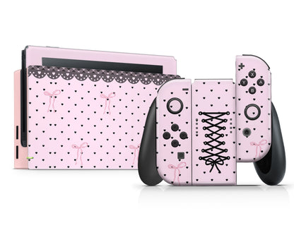 Lux Skins Nintendo Switch Pink Bow Black Lace Full Set Skins - Pattern  Skin