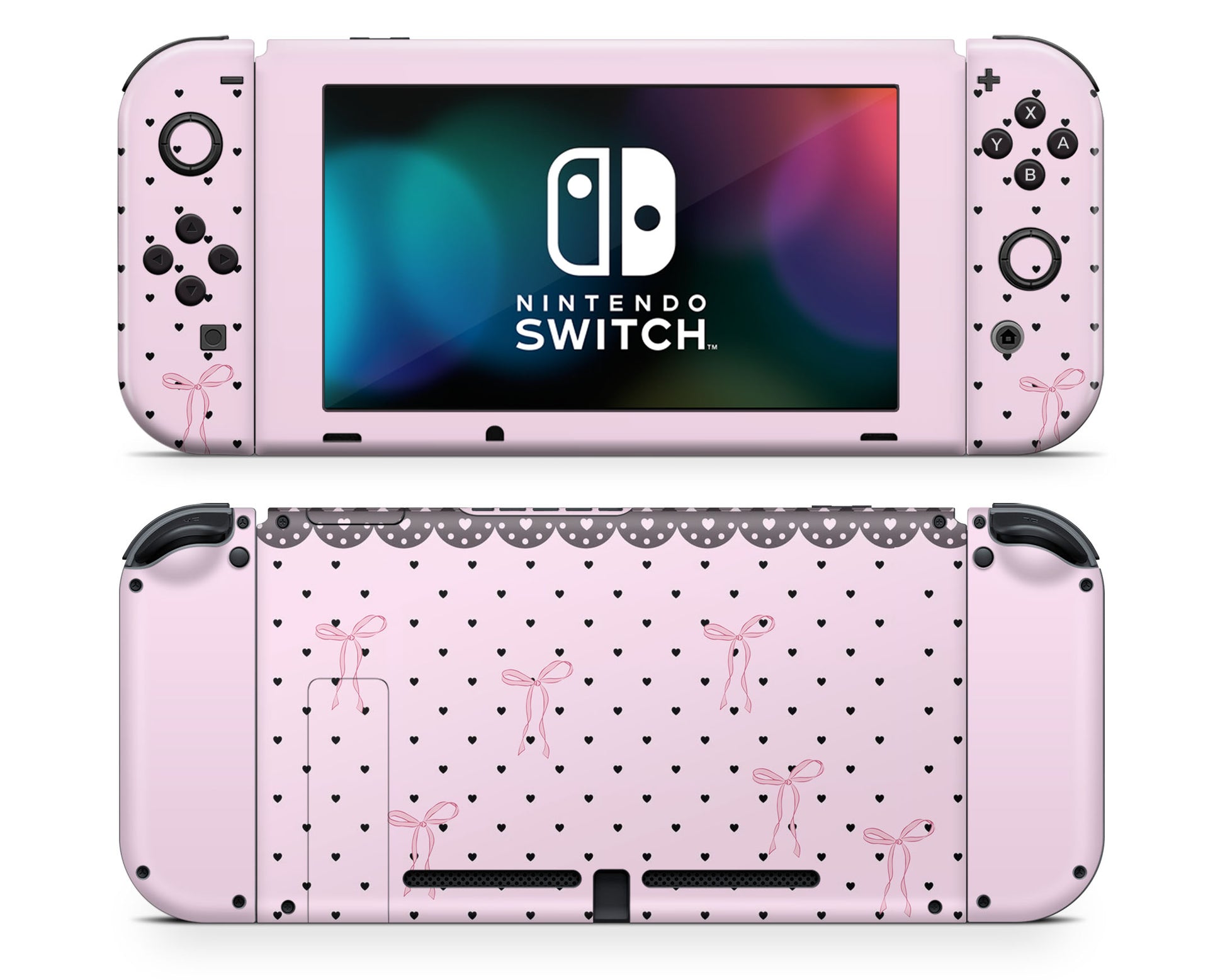 Lux Skins Nintendo Switch Pink Bow Black Lace Joycons Only Skins - Pattern  Skin