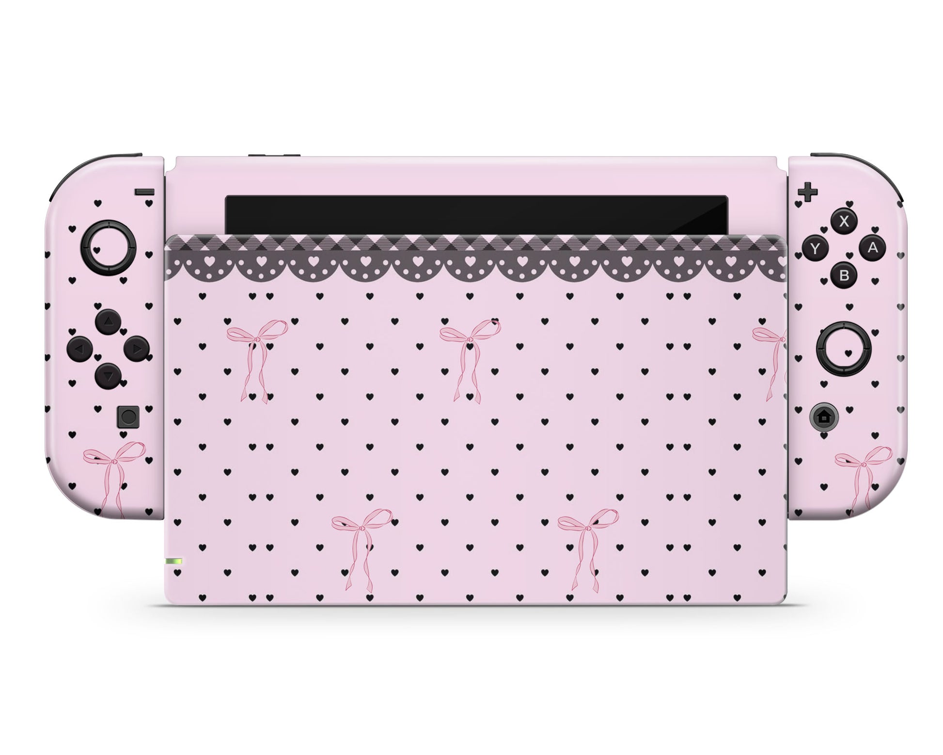 Lux Skins Nintendo Switch Pink Bow Black Lace Full Set +Tempered Glass Skins - Pattern  Skin