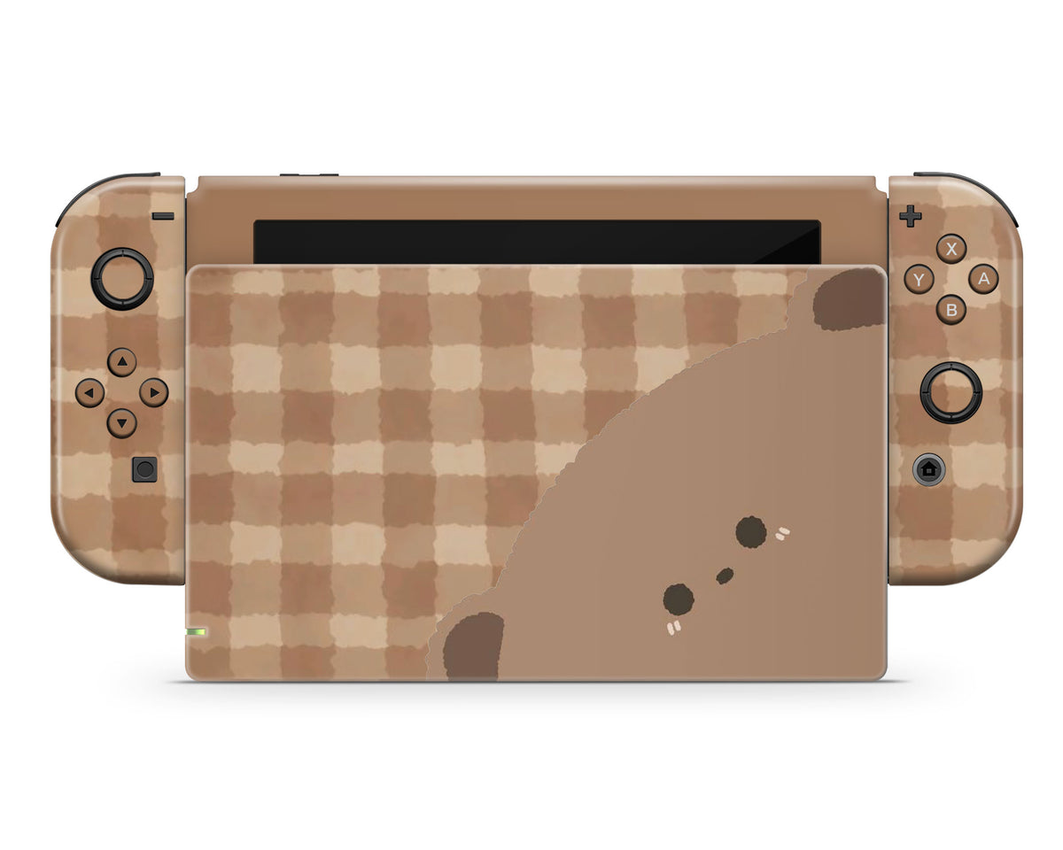 Lux Skins Nintendo Switch Cute Brown Bear Full Set +Tempered Glass Skins - Art Animals Skin