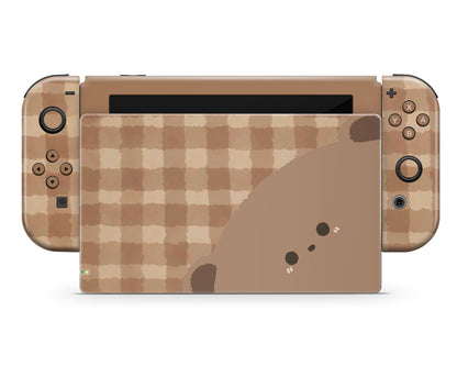 Lux Skins Nintendo Switch Cute Brown Bear Full Set +Tempered Glass Skins - Art Animals Skin