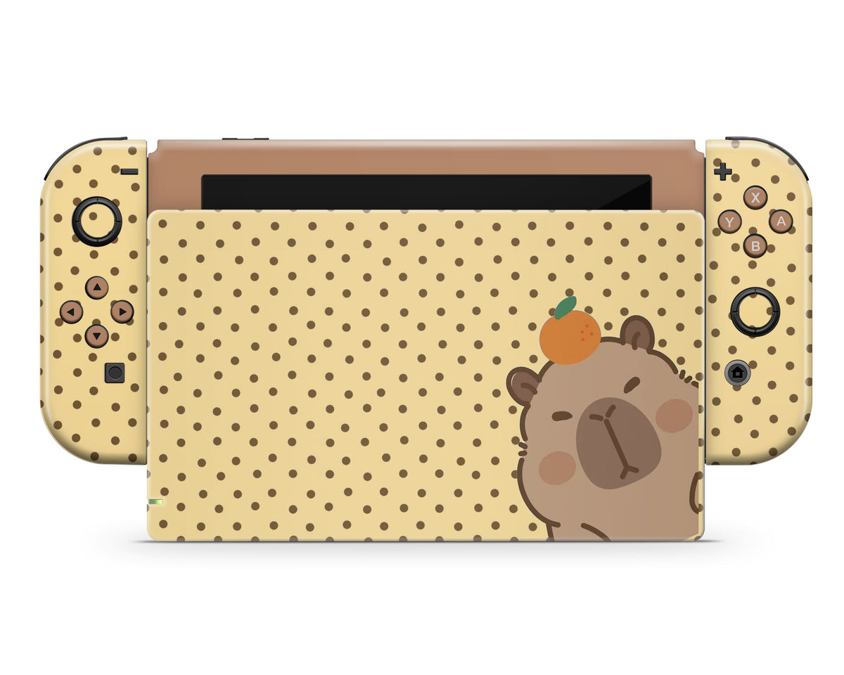 Lux Skins Nintendo Switch Cute Capybara Orange Full Set +Tempered Glass Skins - Animal  Skin