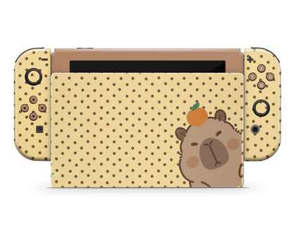 Lux Skins Nintendo Switch Cute Capybara Orange Full Set +Tempered Glass Skins - Animal  Skin