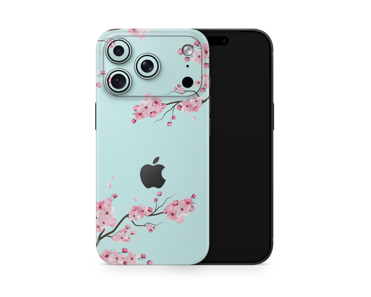 Lux Skins iPhone Teal Cherry Blossom iPhone 18 Pro Skins - Art Floral 18 Pro & Pro Max Skin