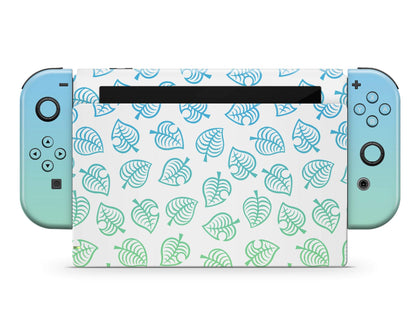 Lux Skins Nintendo Switch Animal Crossing Green Blue Leaf Gradient Ombre Full Set Skins - Pop culture Animal Crossing Skin
