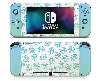 Lux Skins Nintendo Switch Animal Crossing Green Blue Leaf Gradient Ombre Full Set Skins - Pop culture Animal Crossing Skin